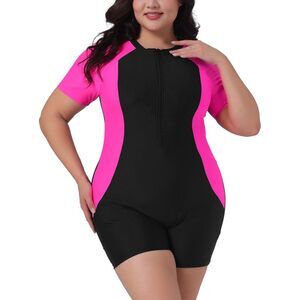 Plus Size Rash Guard Full Body Zip Front Surfing Swimwear Hot Pink